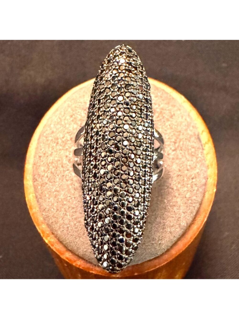 Sterling Silver 925 Black Cubic Zirconia Marquise Shaped Ring Size 5.75